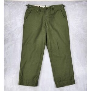 Vintage Military Field Pants Mens 38x29 Korean M-1951 Green Wool Tweed Suspender